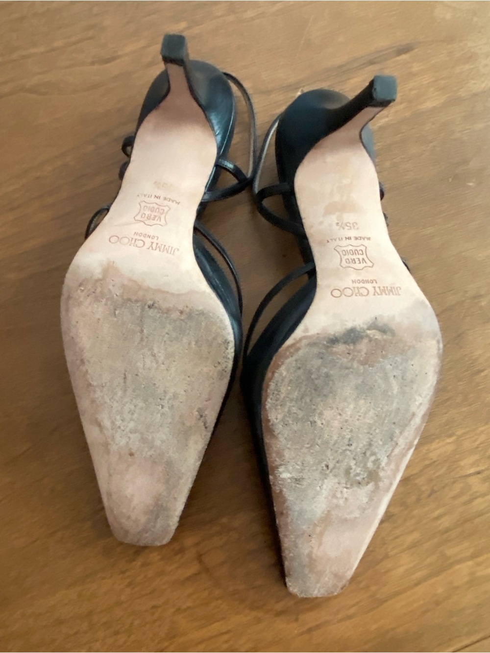 Vintage ‘90s/Y2K Jimmy Choo Black Leather Cutout Slingback Heels - Picture 8 of 16